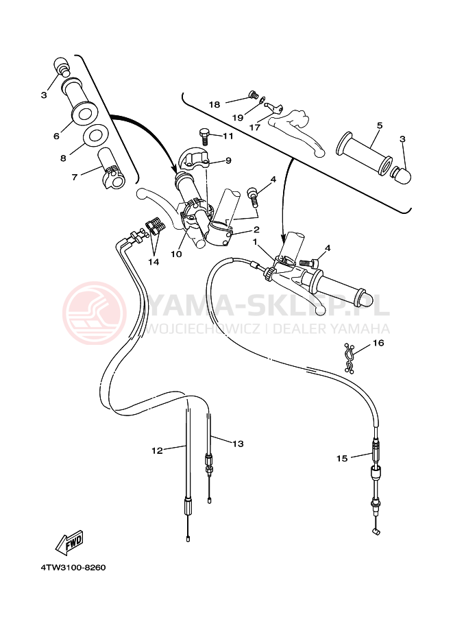 Schemat "Kierownica i osprzęt" do Yamaha TZ250