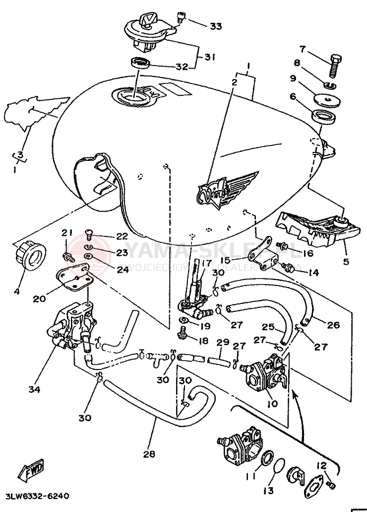 Schemat "zbiornik paliwa" do Yamaha XV250 VIRAGO