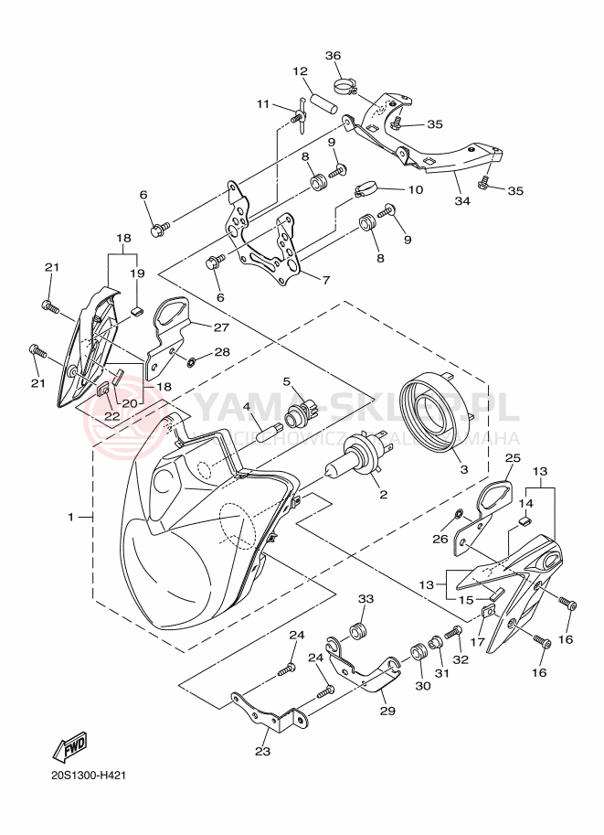 Schemat "Lampa przód" do Yamaha XJ6