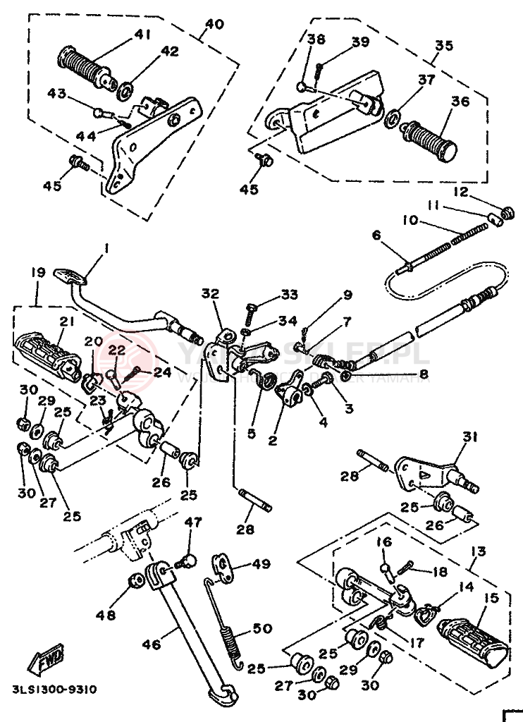 Schemat "Stopka postojowa i podnóżki" do Yamaha XV250 VIRAGO