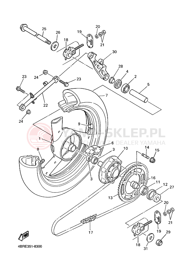 Schemat "Koło tył" do Yamaha XJ600N