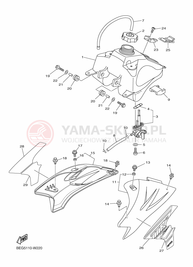 Schemat "zbiornik paliwa" do Yamaha TT-R50E