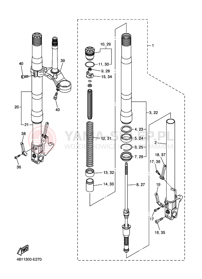 Schemat "Amortyzatory przód" do Yamaha YZF-R1S R1