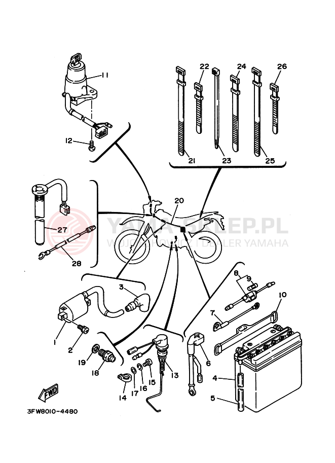 Schemat "układ elektryczny" do Yamaha DT125R