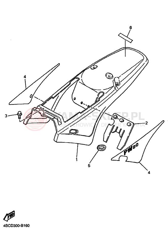 Schemat "Pokrywa boczna" do Yamaha PW80