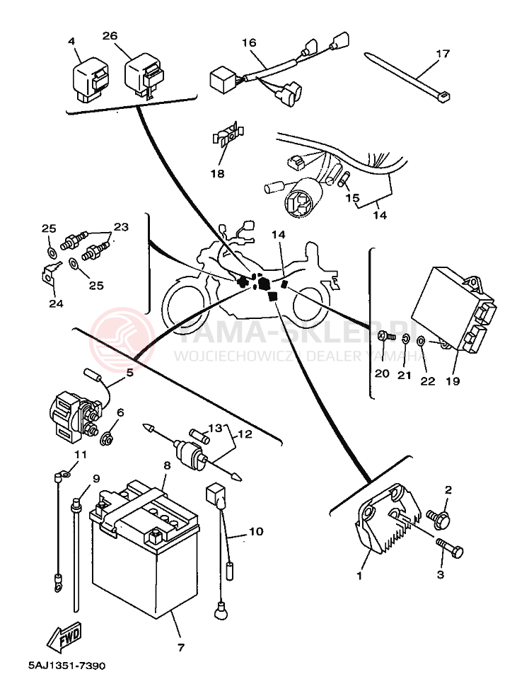 Schemat "układ elektryczny" do Yamaha XV125