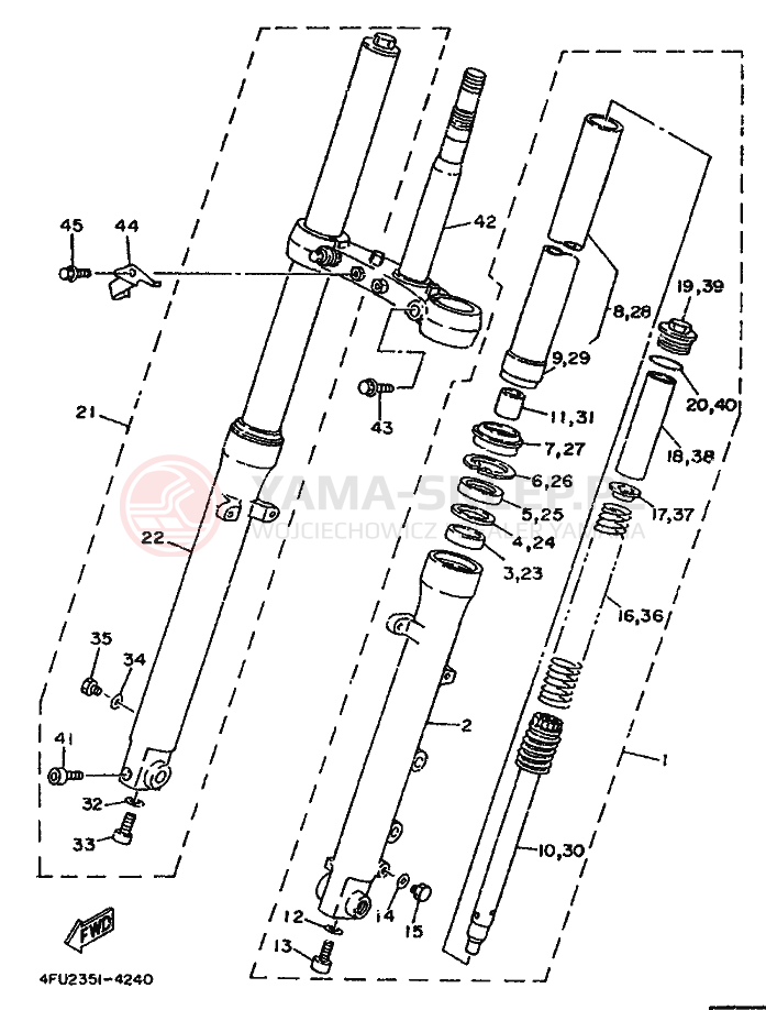 Schemat "Amortyzatory przód" do Yamaha TDR125