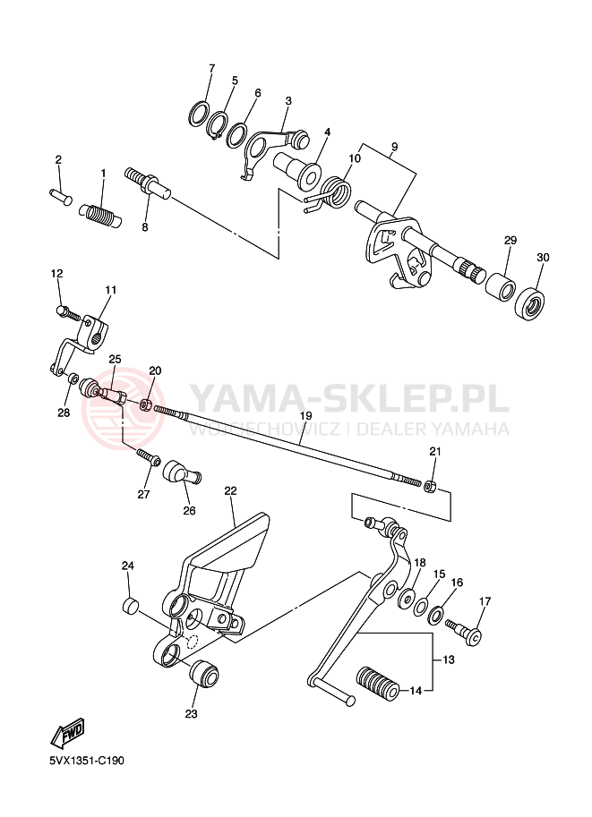 Schemat "Dźwignia zmiany biegów, wałek" do Yamaha FZ6-N FZ6