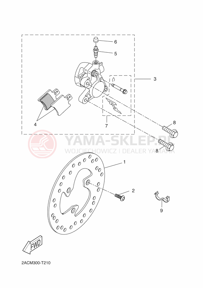Schemat "Zacisk hamulcowy + tarcza przód" do Yamaha NEOS 4