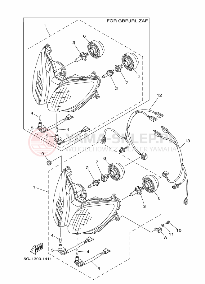 Schemat "Lampa przód" do Yamaha TMAX