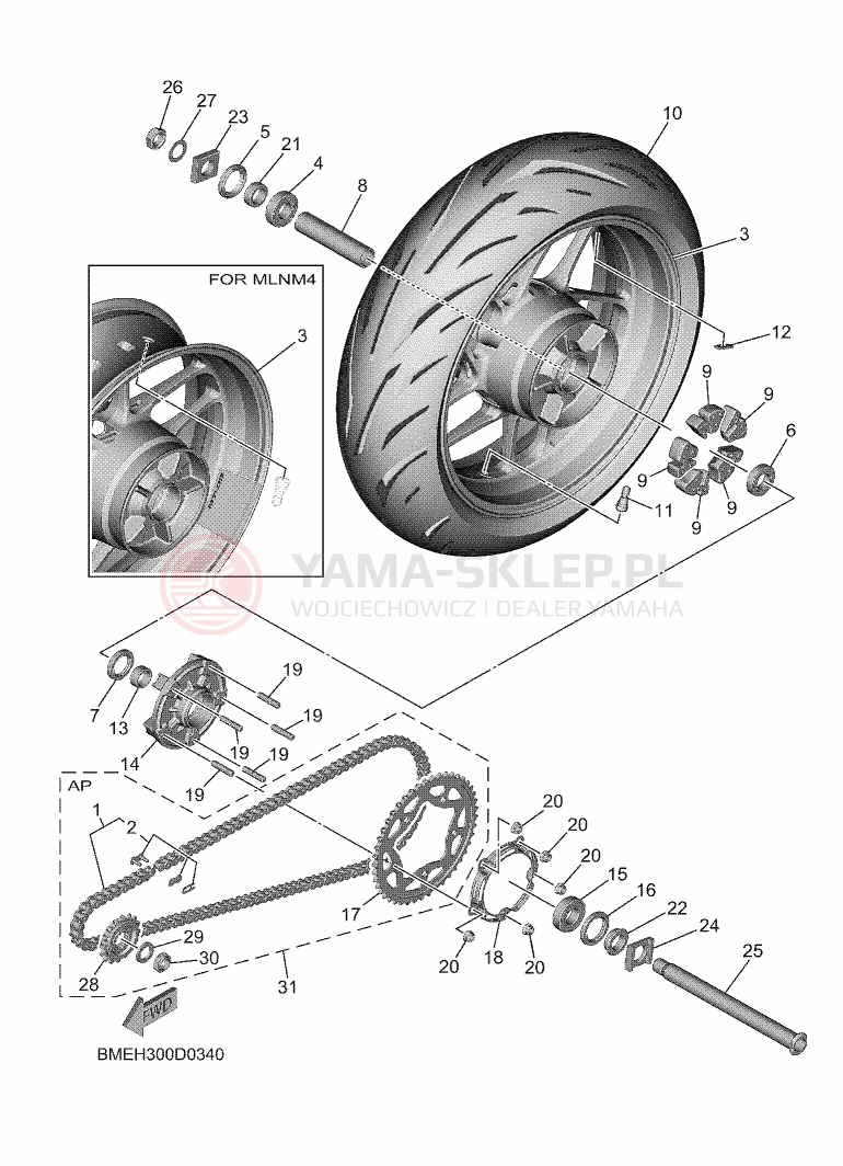 Schemat "Koło tył" do Yamaha MT-09 Y-AMT 35KW