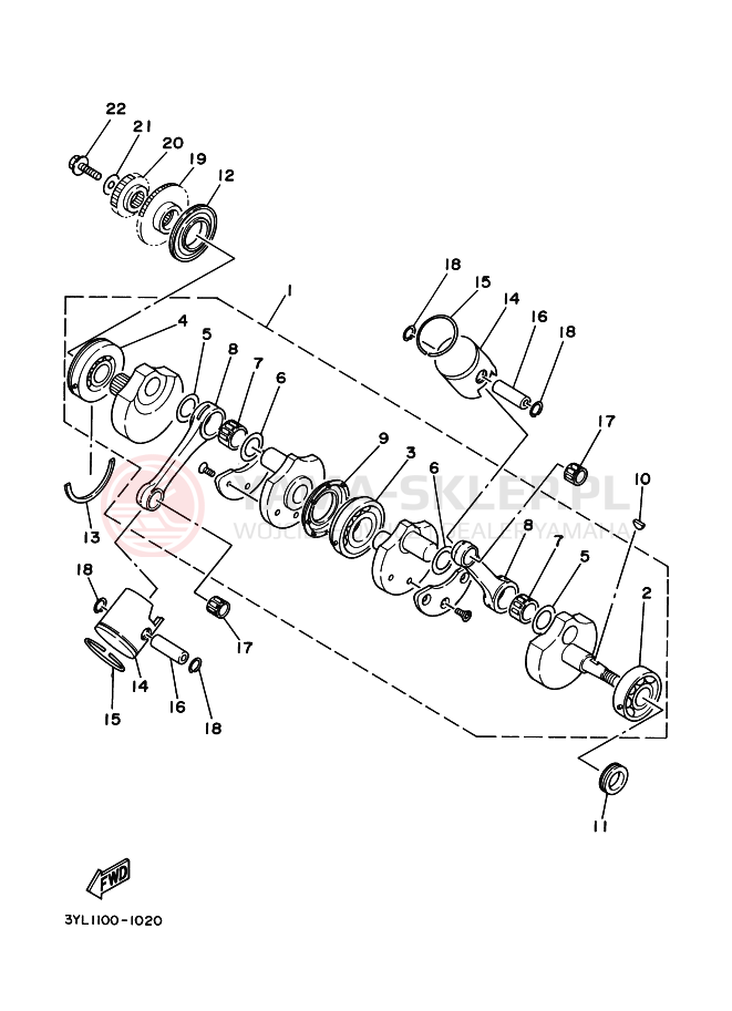 Schemat "Wał korbowy, tłok" do Yamaha TZ250