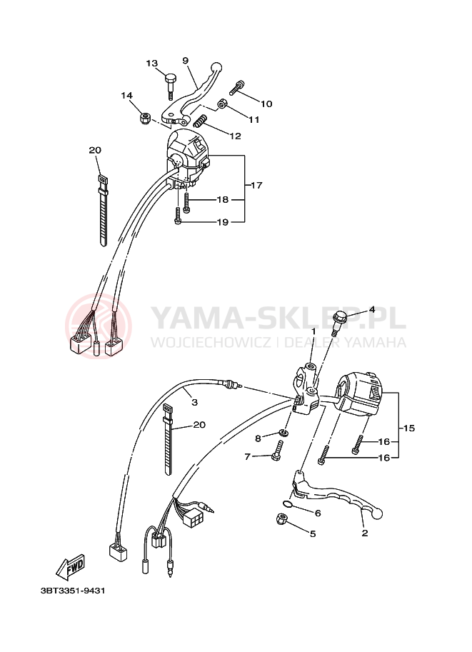 Schemat "Kierownica i osprzęt" do Yamaha XV535 VIRAGO