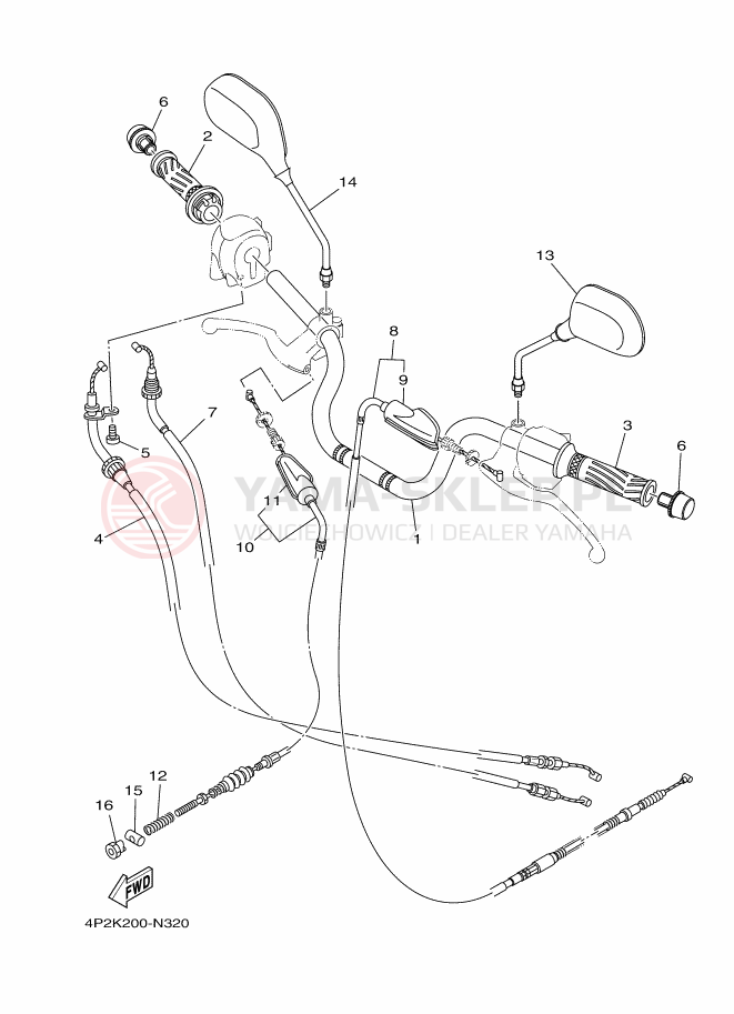 Schemat "Kierownica i osprzęt" do Yamaha YBR125E