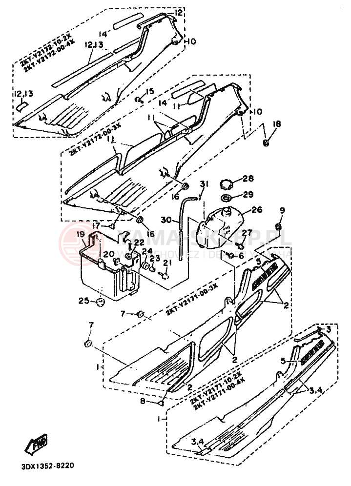 Schemat "Owiewki, pola numer., zb. oleju" do Yamaha FZ750 GENESIS