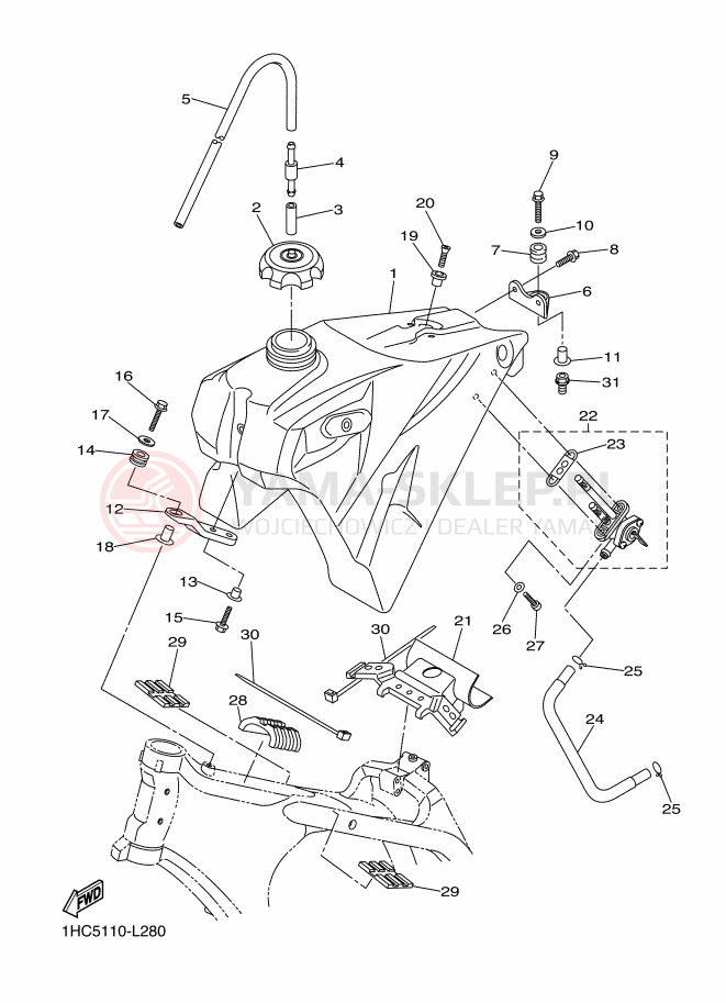 Schemat "zbiornik paliwa" do Yamaha WR250F