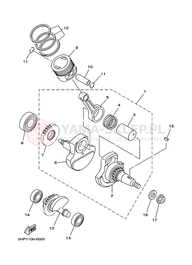 Schemat "Wał korbowy, tłok" do Yamaha TT-R125LWE