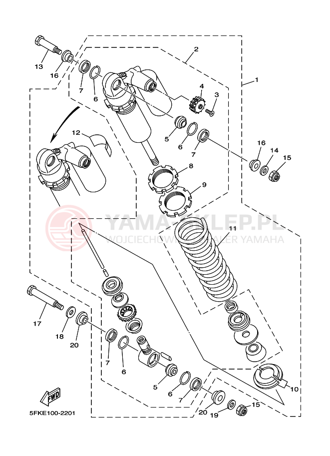 Schemat "zawieszenie tył" do Yamaha BANSHEE
