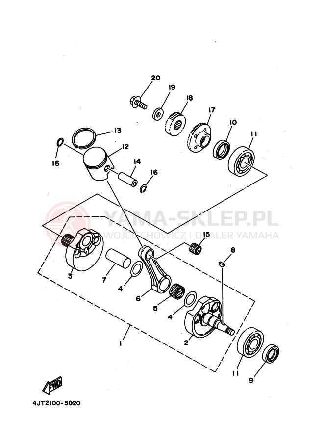 Schemat "Wał korbowy, tłok" do Yamaha TZ125