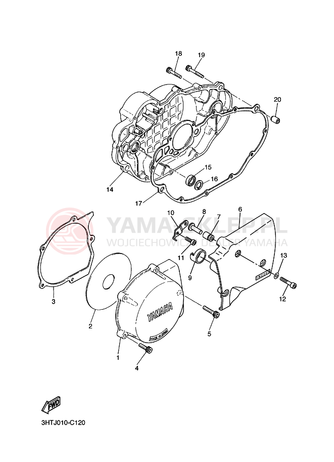 Schemat "Pokrywa silnika" do Yamaha SR400