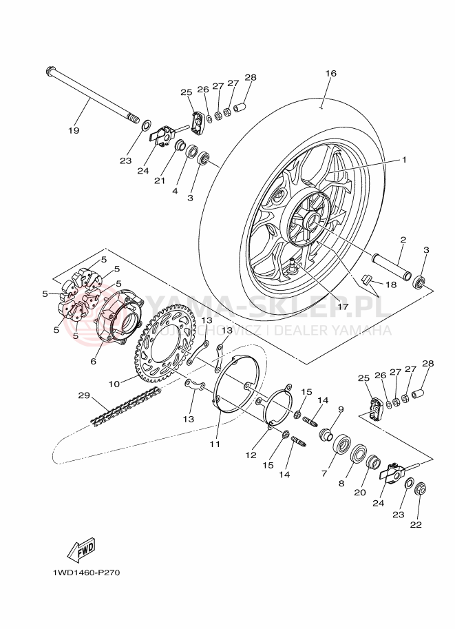 Schemat "Koło tył" do Yamaha YZF-R25