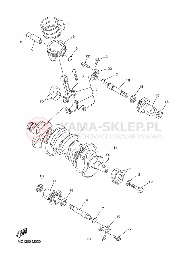 Schemat "Wał korbowy, tłok" do Yamaha FJR1300A