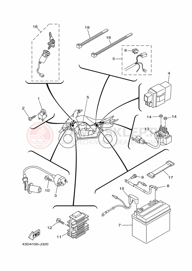 Schemat "układ elektryczny" do Yamaha YFM90R