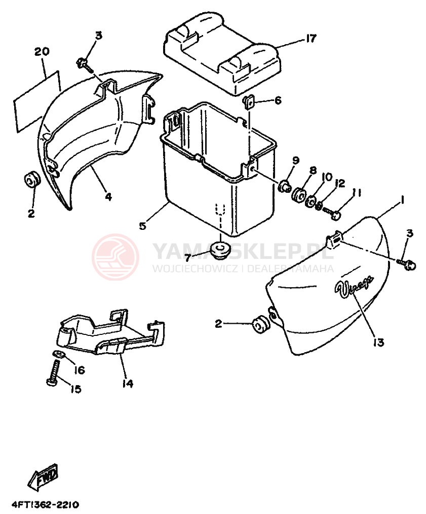 Schemat "Owiewki, pola numer., zb. oleju" do Yamaha XV500 VIRAGO