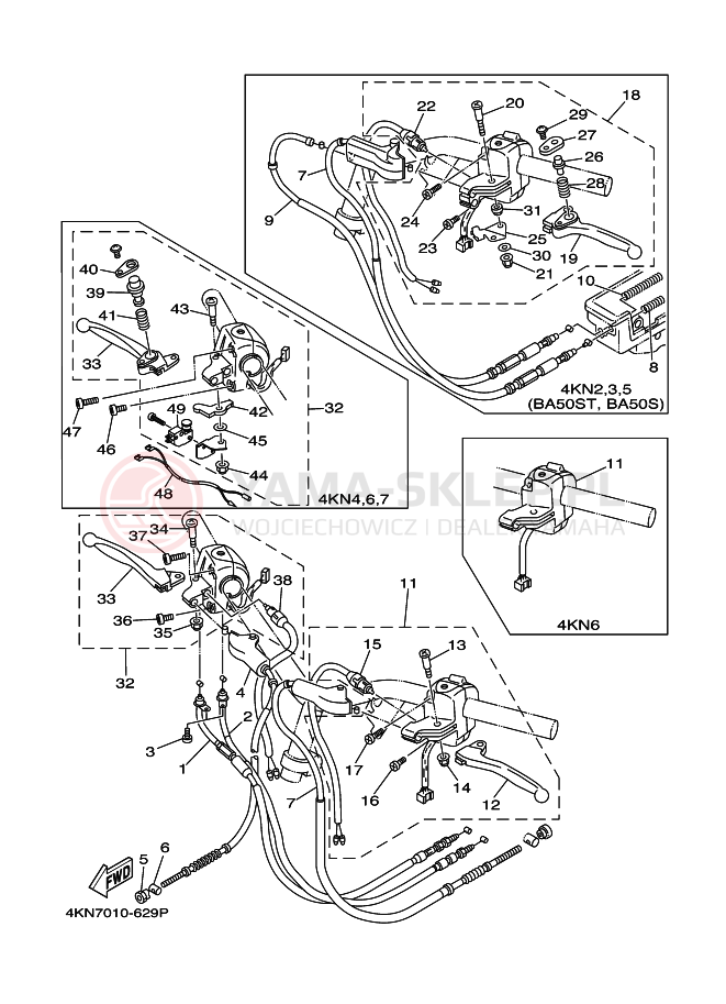 Schemat "Kierownica i osprzęt" do Yamaha BA50N GEAR