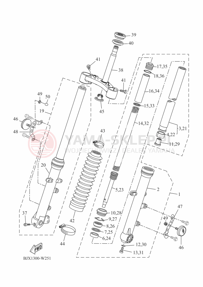 Schemat "Amortyzatory przód" do Yamaha XSR700