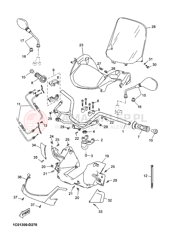 Schemat "Kierownica i osprzęt" do Yamaha X-MAX 250