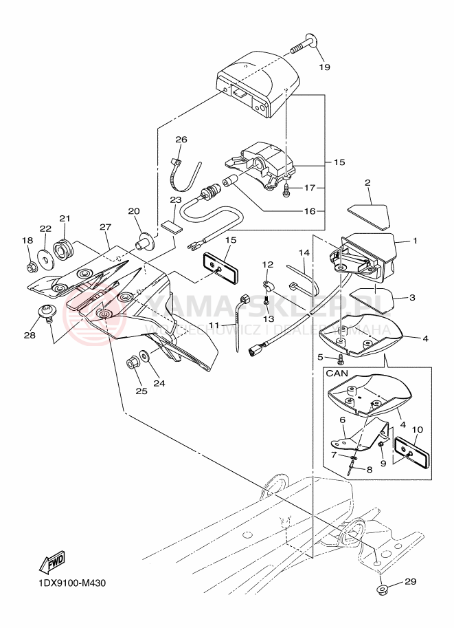 Schemat "Oświetlenie tył" do Yamaha WR450F