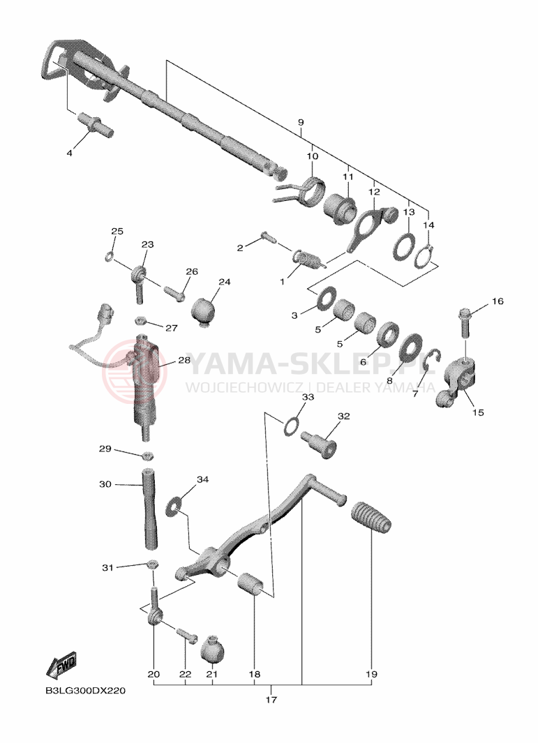 Schemat "Dźwignia zmiany biegów, wałek" do Yamaha YZF-R1