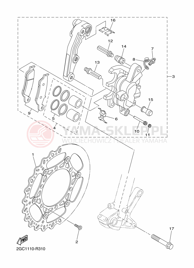 Schemat "Zacisk hamulcowy + tarcza przód" do Yamaha WR250F