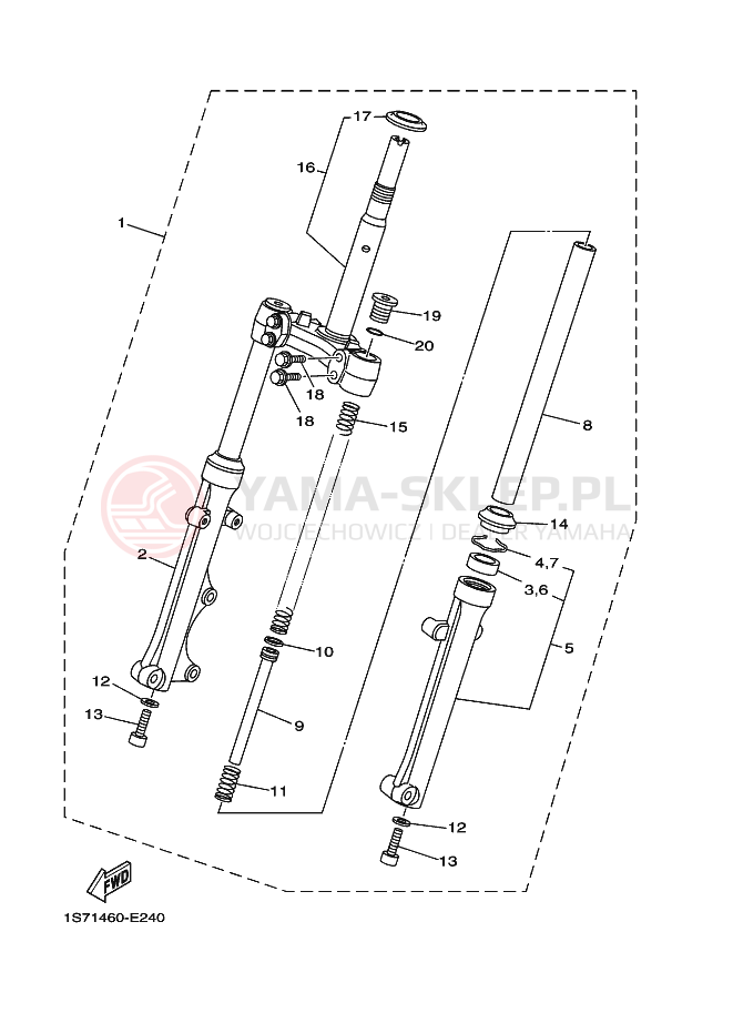 Schemat "Amortyzatory przód" do Yamaha CRYPTON X