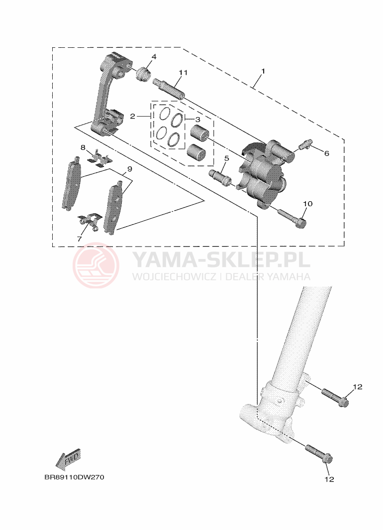 Schemat "Zacisk hamulcowy + tarcza przód" do Yamaha YZ65