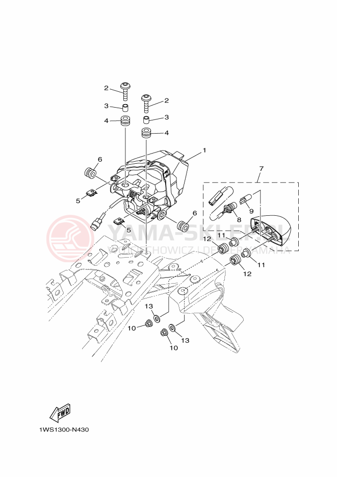 Schemat "Oświetlenie tył" do Yamaha MT-07 ABS