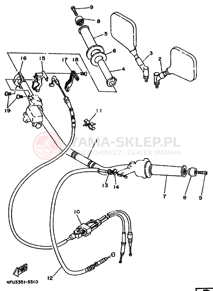 Schemat "Kierownica i osprzęt" do Yamaha TDR125