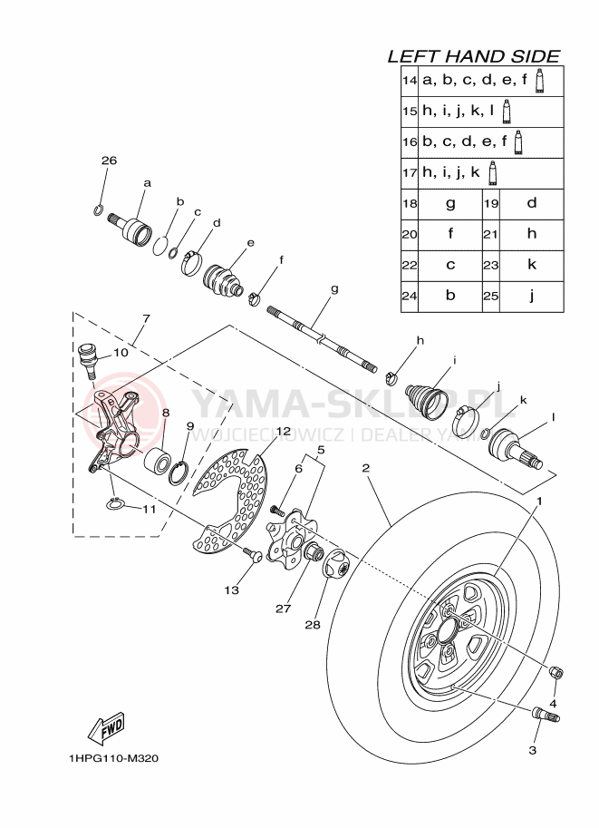 Schemat "Koło przód" do Yamaha YFM550FWAD