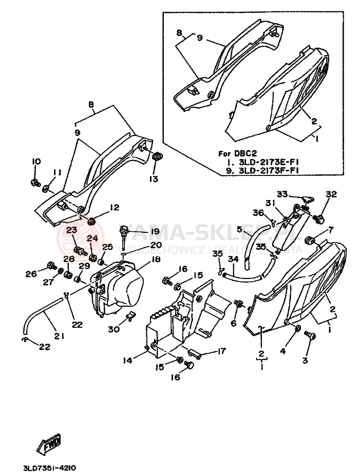 Schemat "Owiewki, pola numer., zb. oleju" do Yamaha XTZ750 SUPERTENERE