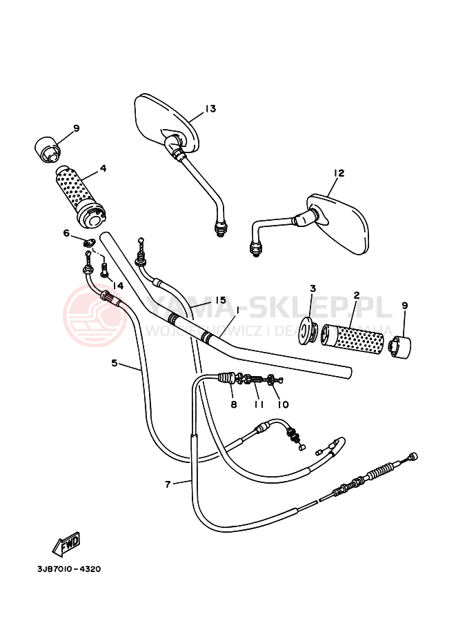 Schemat "Kierownica i osprzęt" do Yamaha XV400 VIRAGO