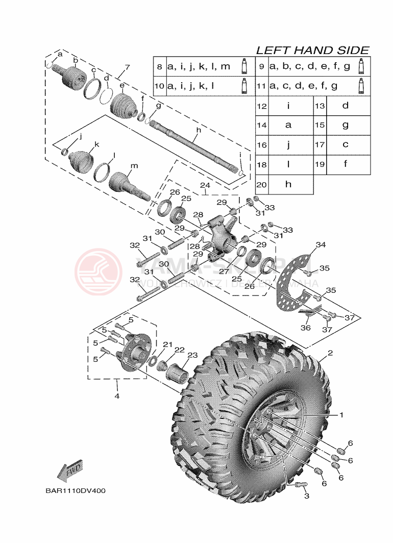 Schemat "Koło tył" do Yamaha WOLVERINE X2 EPS R-SPEC