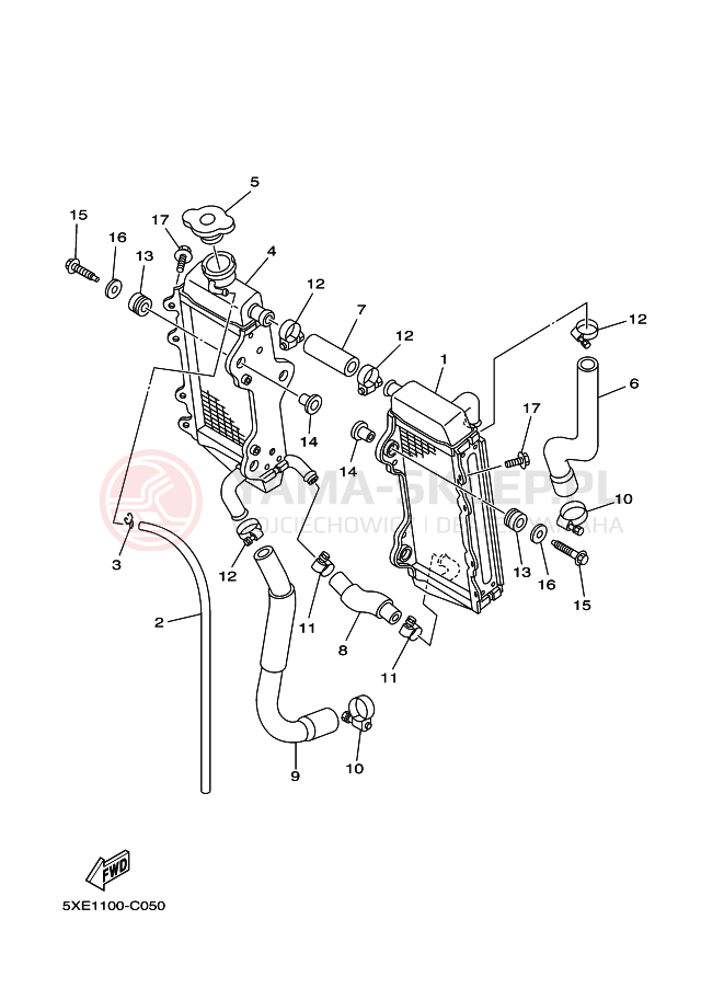 Schemat "Węże chłodnicy" do Yamaha YZ125
