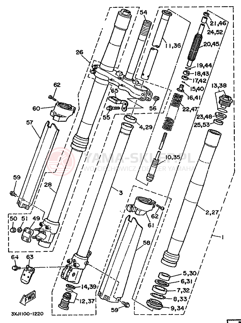 Schemat "Amortyzatory przód" do Yamaha YZ125