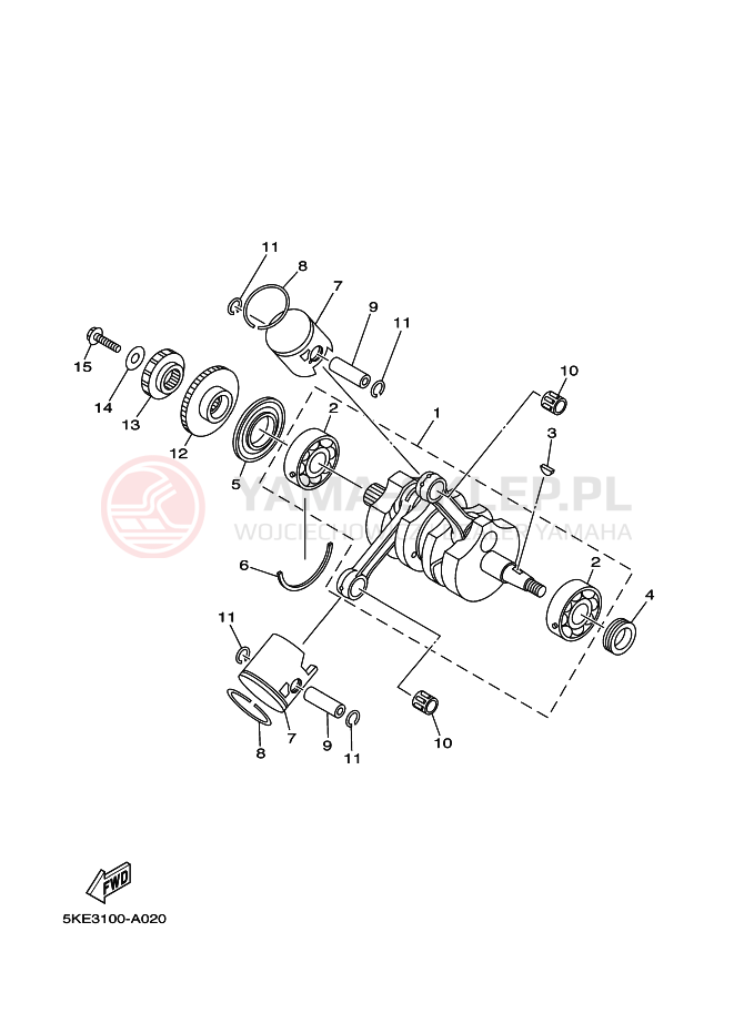 Schemat "Wał korbowy, tłok" do Yamaha TZ250