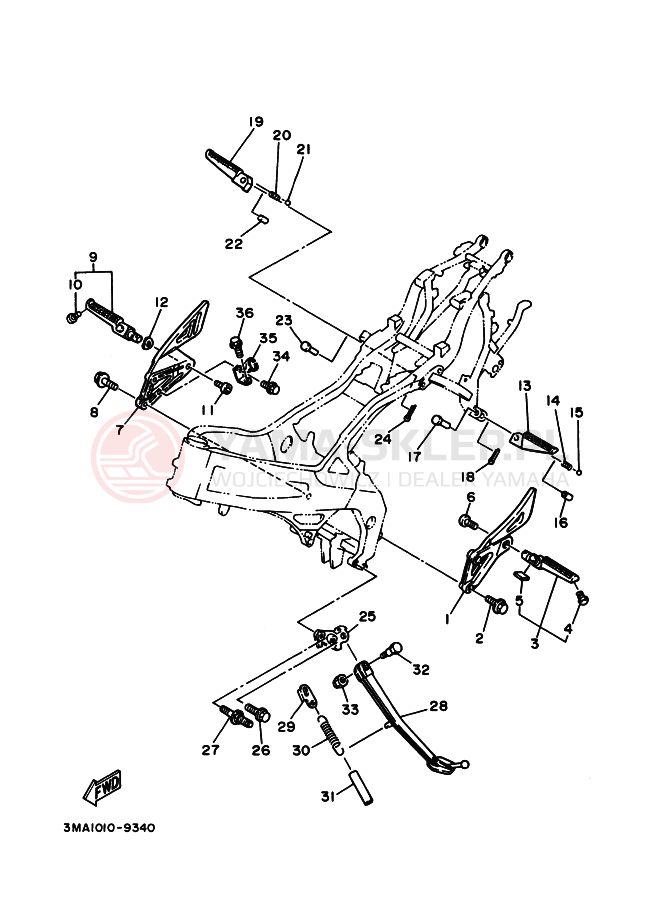 Schemat "Stopka postojowa i podnóżki" do Yamaha TZR250SP