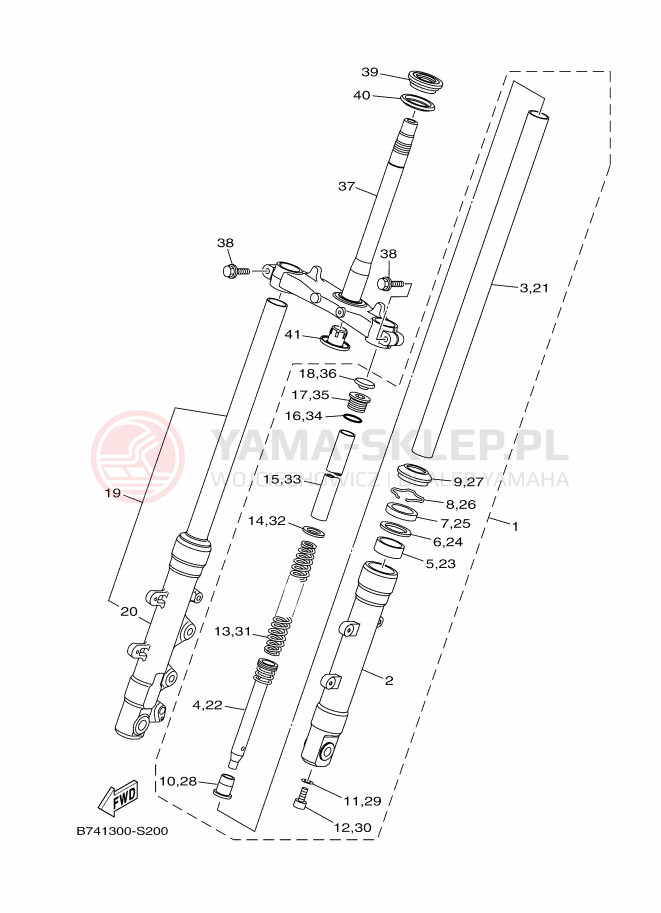 Schemat "Amortyzatory przód" do Yamaha X-MAX 300