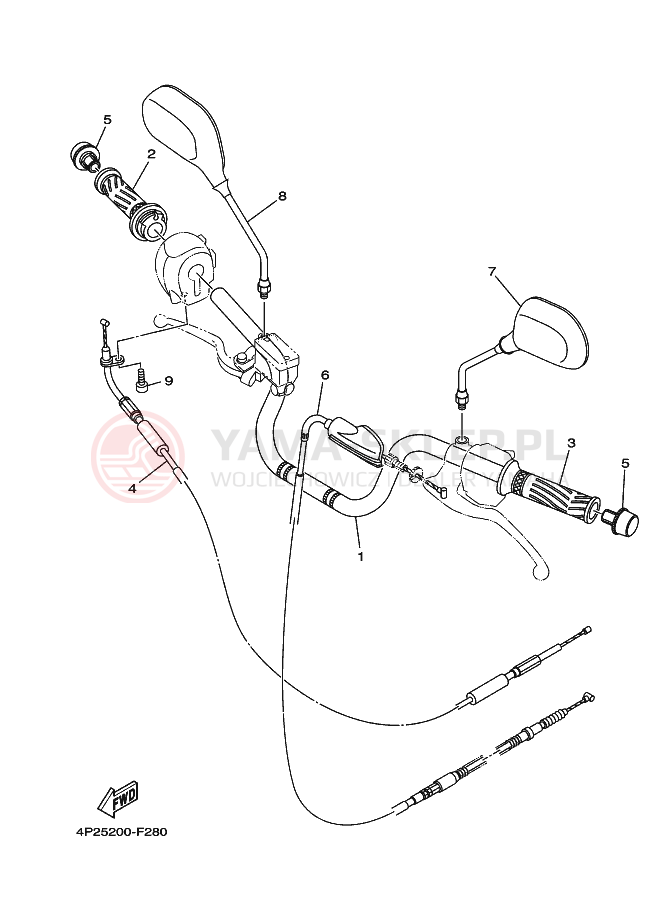 Schemat "Kierownica i osprzęt" do Yamaha YBR125E