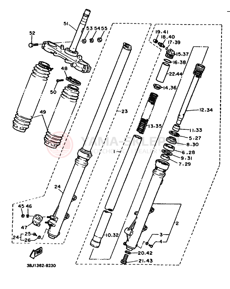 Schemat "Amortyzatory przód" do Yamaha XT500T