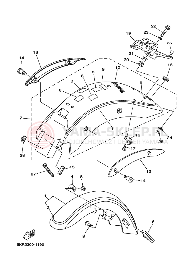 Schemat "błotnik" do Yamaha XVS125 DRAGSTAR